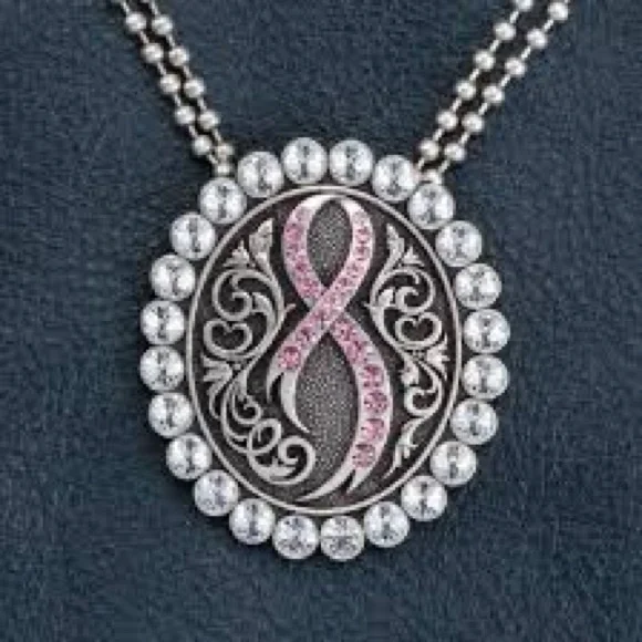 Elegant Silver and Pink Ribbon Pendant Necklace - Picture 1 of 2